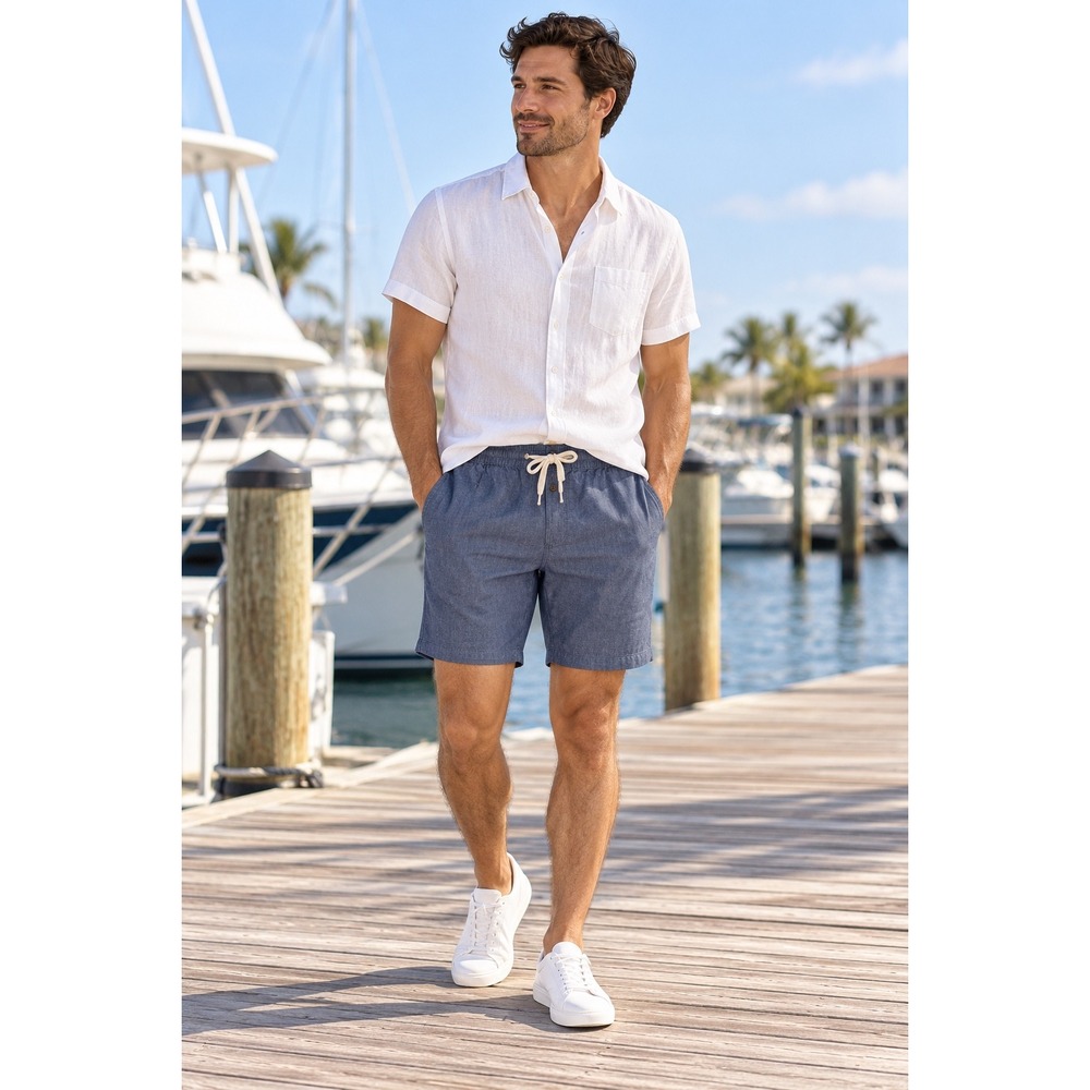J.Crew Mens Blue Stretch Cotton Drawstring Shorts W34 L30 RN77388